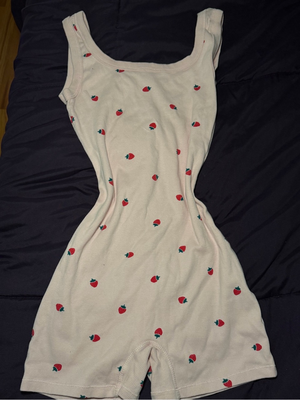 Women’s Cream Strawberry-Print Tank Romper Dress